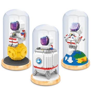 MOC астронавт микро градивни блокове космонавт фигури астронавт с дисплей кутия LED светлина диамант мини тухла играчки за деца подаръци