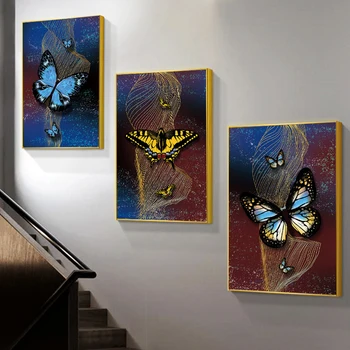 Nordic Modern Gold Ribbon Butterfly Canvas Painting Abstract Poster and Prints Wall Art Picture for Living Home Hotel Decor