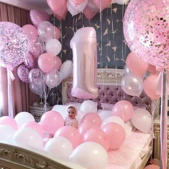 Pink White Girl's Birthday Balloons Kids Birthday Party Decorations Balls Transparent Confetti Balloon Wedding Baby Shower Decor