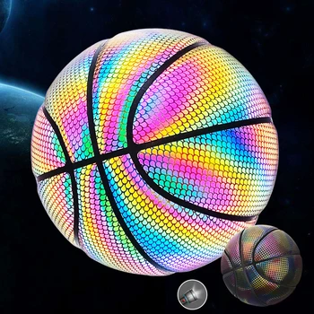 PU баскетбол отразяваща топка светеща трайна баскетболна светеща светеща баскетболна топка подаръци играчки за вътрешна нощ на открито