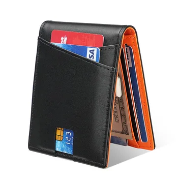 RFID блокиране на портфейла от естествена кожа за мъже Cash Clip Притежател на кредитна карта ID случай чанта малък джоб пари чанта