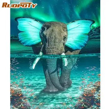 RUOPOTY DIY Живопис по номера за възрастни Стартови комплекти Пеперуда слон живопис занаяти стена изкуство картина направи си сам подарък за хо
