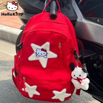 Sanrio Star Hello Kitty карикатура червена раница за жени нова мода голям капацитет студент ученическа чанта Y2k сладък сладък рамо чанта