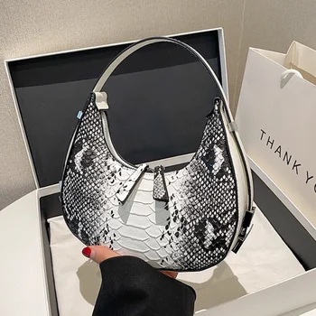 Snake печат чанти за жени 2023 тенденция ретро подмишниците рамо чанта жена високо качество кожа кнедли форма луксозен малък чанта