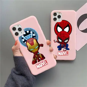 Spiderman Iron Man Deadpool Калъф за телефон за iphone 13 12 11 Pro Max Mini XS 8 7 6 6S Plus X SE 2020 XR матов бонбон розов силикон