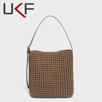 UKF 2023 Нова мода ретро куха тъкана чанта голям капацитет голяма пазарска чанта майка плетене чанта рамо подмишница чанта модерен чанта за жени