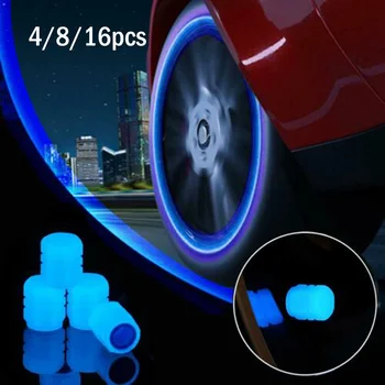 Universal Най-новите 4/8/16pc автомобилни колела гума клапан капачка гуми джанта стволови покрива светещ прах капак син флуоресцентен прах