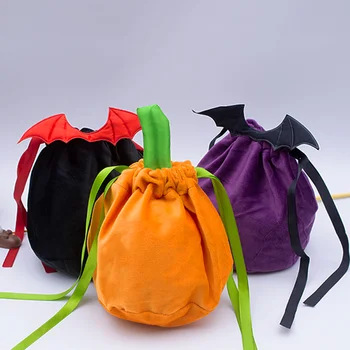 Velvet Halloween Candy Bag Red Black Bat Ears Trick or Treat Candy Packing Bags Dropshipping Gift Bags Party Decoration 2023 Ново