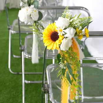 YOMDID сватбен стол цвете декорация изкуствено цвете за сватбен стол обратно симулация цвете дома стая открит декорация