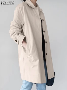 ZANZEA Дамски есенен ветровка палто дълъг ръкав ревера тренч мода твърди хлабав тънки връхни дрехи 2023 случайни офис работни якета