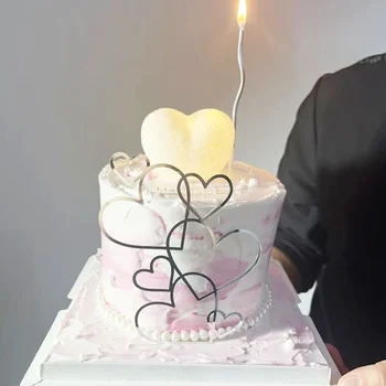 Акрилни сърца Сватбена торта Topper Минималистичен злато сребро любов сърце торта декорация Ден на Свети Валентин десерт парти декор