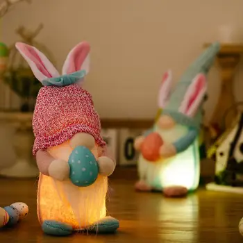 Безлични Gnome джудже кукли орнаменти с LED светещи светлини заешки уши синя шапка деца играчка парти подарък за Великден