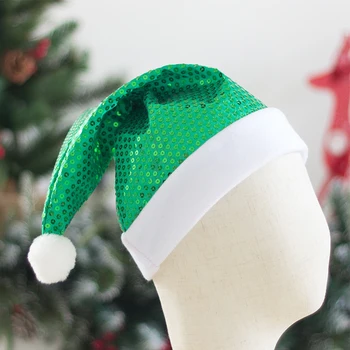 Блестящи коледни шапки с пайети Смешни парти шапки Червена и зелена коледна парти шапка Кадифе Коледна украса за възрастни и деца