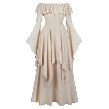 Викторианска рокля за жени еластична талия рокля средновековна реколта рамо плюс размер елегантна вечерна рокля рокля косплей костюм