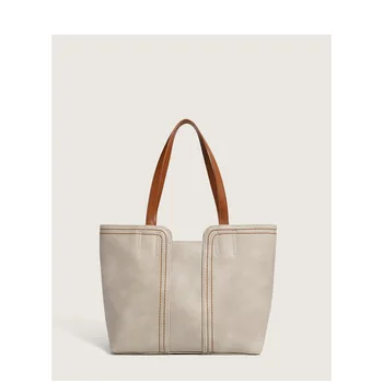 Голям капацитет ретро единични чанти за рамо PU кожа мода прости висококачествени женски контрастни цветни чанти 2023 Ново