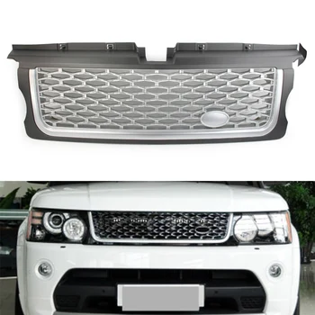 Горна решетка на предната броня на автомобила с лого за Range Rover Sport 2010 2011 2012 2013 ABS пластмасова сива + сребърна