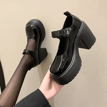 Дамски обувки 2023 платформа кръг пръсти жените високи токчета ключалката каишка Мери Джейн жените готически петата парти обувки за жени