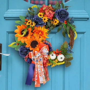 Ден на благодарността венец изкуствен цветен венец врата преден венец есенен венец летен венец за деня на благодарността декор траен