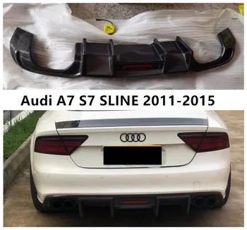 Дифузьор на задната броня за Audi A7 S7 SLINE 2011 2012 2013 2014 2015 Спойлер за устни на вратата на багажника Real Carbon Fiber (с LED светлина)