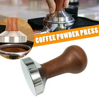 Дървена с дистрибуторска преса Дръжка за кафе от неръждаема стомана Нова плоска основа Tamper Tool Leveler 51mm / 53mm / 58mm Espresso