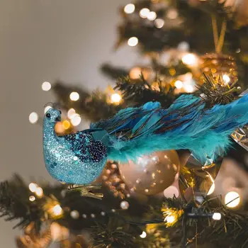 Елегантна симулация Паунова декорация Естествено перо Триизмерна висулка за паун Коледно дърво висулки Коледни подаръци