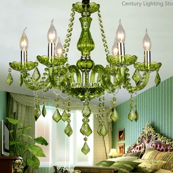 Зелена кристална лампа Модерна проста висулка лампа Хол таван декорация лампа творческо изкуство цветна свещ висулка лампа