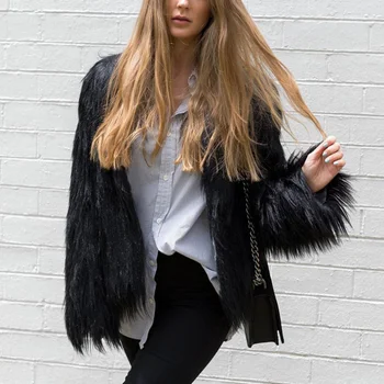 Зимни кожени палта Дамско агнешко вълна дълга коса падаща коса топла мека рошава овча кожа палто елегантно луксозно изкуствено кожено яке