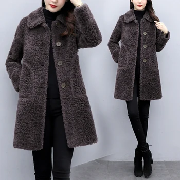 Зимно палто от кашмирена вълна Дамско есенно и зимно корейско издание на палтото от изкуствена вълна Свободно топло удебелено дълго палто