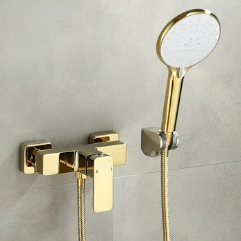 Златен смесителен вентил Топъл и студен кран Месинг душ вана превключвател смесване кранче баня душ комплект