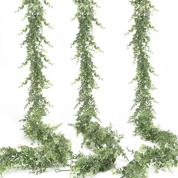 Изкуствен евкалипт венец сватба фон арка стена доставки висящи зелен ратан фалшиви растения Начало стая градина декорации