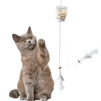Интерактивна котка изтичане храна перо играчки регулируеми въже домашни любимци храна хранилка дозатор коте изтичане храна играчка за открит вътрешен