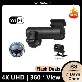 Камера за кола 360 ° Наблюдение Wifi 4K Dash Cam за кола Mini Dvr Dashcam 24h Паркинг монитор Back Kamera Предна и задна двойна Dvrs