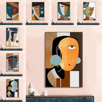 Картина на платно в стил Пикасо Абстрактна геометрична линия Жени Снимки на човешко лице Плакат и принтове Начало Декоративни без рамка