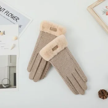 Кашмирени ръкавици за жени зима и есен плюс кашмир дебел топъл сладък шофиране сензорен екран кашмир ръкавици за жени топло