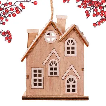 Коледа светеща дървена къща светеща дървена къща украсена коледна къща светеща коледна къща за миниатюрни къщи