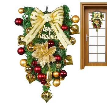 Коледен венец Венец на входната врата Коледа Златен обърнат с главата надолу венец от дърво Нова година Коледна украса Начало Navidad 2024