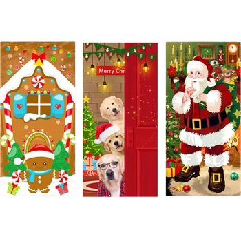 Коледна украса 2024 Нова коледна завеса флаг на открито снимка творчески Дядо Коледа кученце фон парти деко висящи плат