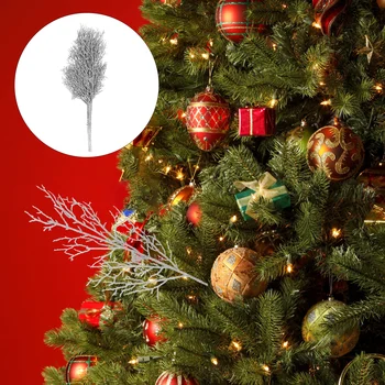 Коледно дърво кирки блясък къдрава Коледа спрей изкуствени листа стволови Коледа цвете клонка клонка Коледа дърво венец