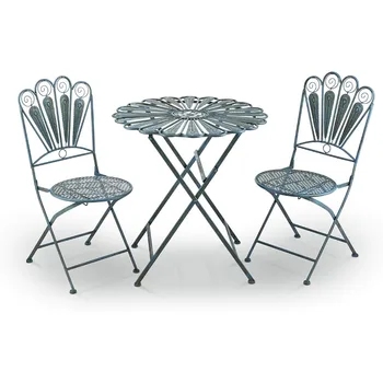 Комплект мебели за вътрешен двор, вътрешен/външен 3-парче пауново перо рустикален метален бистро комплект Patio Seating, светло синьо