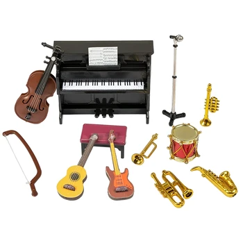 Комплект миниатюрни музикални инструменти 12Pcsmini Dollhouse музикален инструмент Модел Аксесоари за декорация на кукли