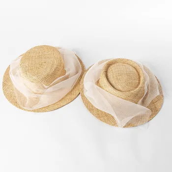 корейска версия на модата ретро елегантна мрежа марля плосък връх шапка външна слънцезащита засенчване вдлъбнат стайлинг дамски сламена шапка