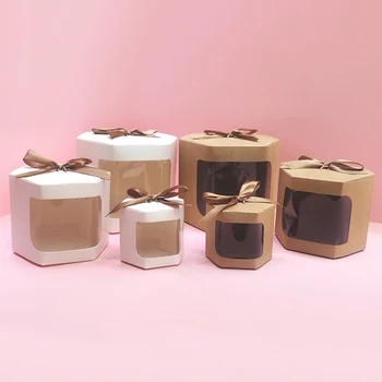 корейски прозрачна панделка подарък кутия Крафт хартия сладък опаковка кутии es за бисквитки бонбони торта парти сватбен подарък кутия прозорец