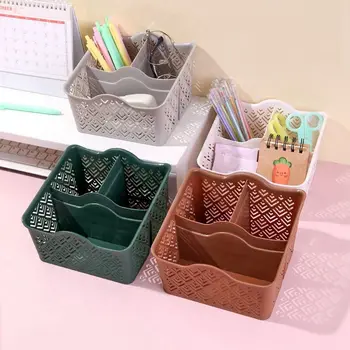 Кошница за съхранение на пластмасови отпадъци Трайно спестяване на пространство Куха кошница за съхранение на козметика Квадратен държач за писалка Студент