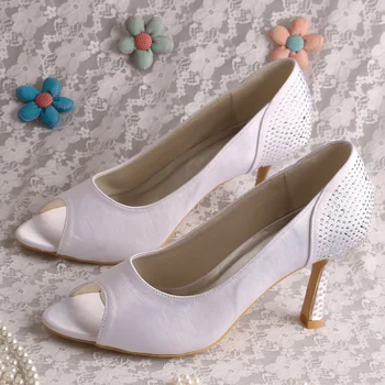 Кристално бяло висок ток помпи обувки жени сватба отворени пръсти рокля обувки