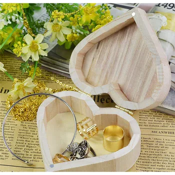 Кутия за съхранение Дървена кутия за бижута с форма на сърце Сватбен подарък грим Козметични обеци Пръстен бюро Rangement грим дървен организатор