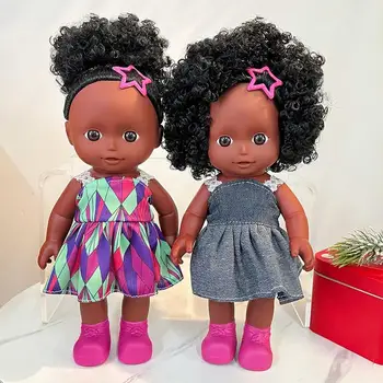 Къдрава коса преродена бебешка кукла Черно бебе момиче кукли афро-американски черно момиче кукла реалистично докосване Коледа играчка кукла за дете