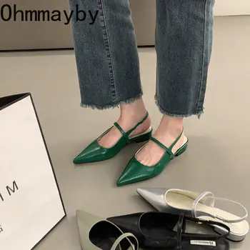 Лято заострени пръсти жени сандали обувки мода плитко приплъзване на апартаменти петата дами елегантен офис обувки открит прашка мулета