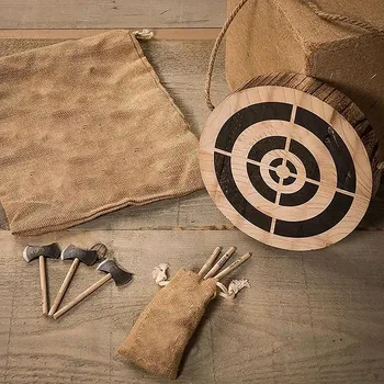 Малка викингска брадва игра, брадва хвърляне игра с дървени целеви дартс, хвърляне игра набор открит стрелба упражнения трайни