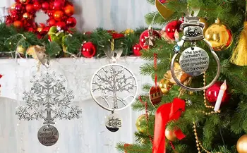 Метални орнаменти за коледно дърво Коледни завеси Орнаменти с благославящ надпис Сребърна снежинка/снежен човек висулка подаръци