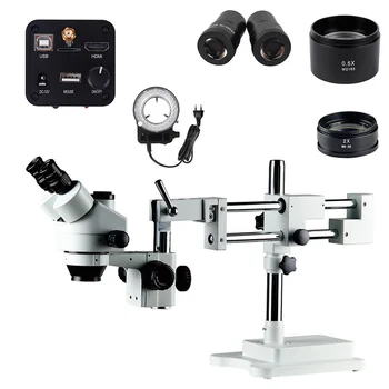 Мобилен ремонт Тринокулярен стерео микроскоп с висока разделителна способност 3.5X-180X Защита на очите Инспекция на разширяването Zoom микроскоп